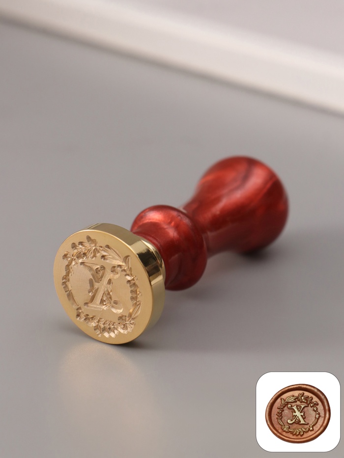 Печать для сургуча с пластиковой ручкой «Венок с буквой X», 2.5×2.5×6.3 см - Фото 1