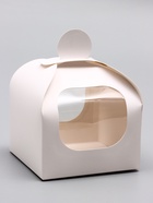 Коробка под бенто - торт с окном, белая, 14×14×12 см - Фото 1