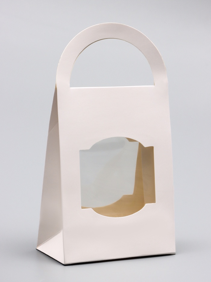 Коробка - пакет подарочная с ручкой, белая с окном, для упаковки сувениров и мини подарков, 16×12×6 см - Фото 1