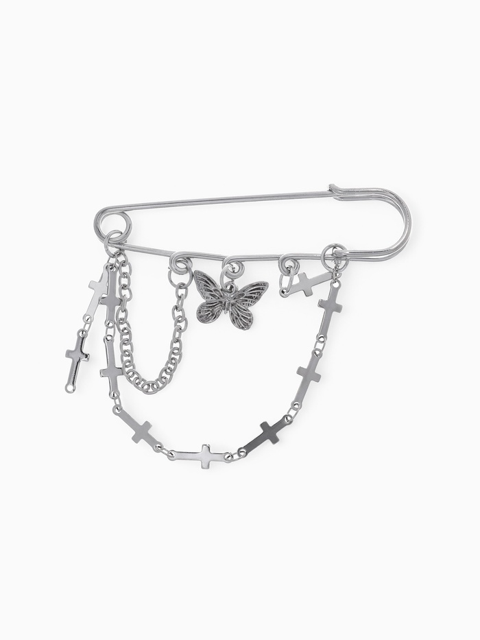 Булавка «Кресты» и бабочка, цвет серебро - Фото 1