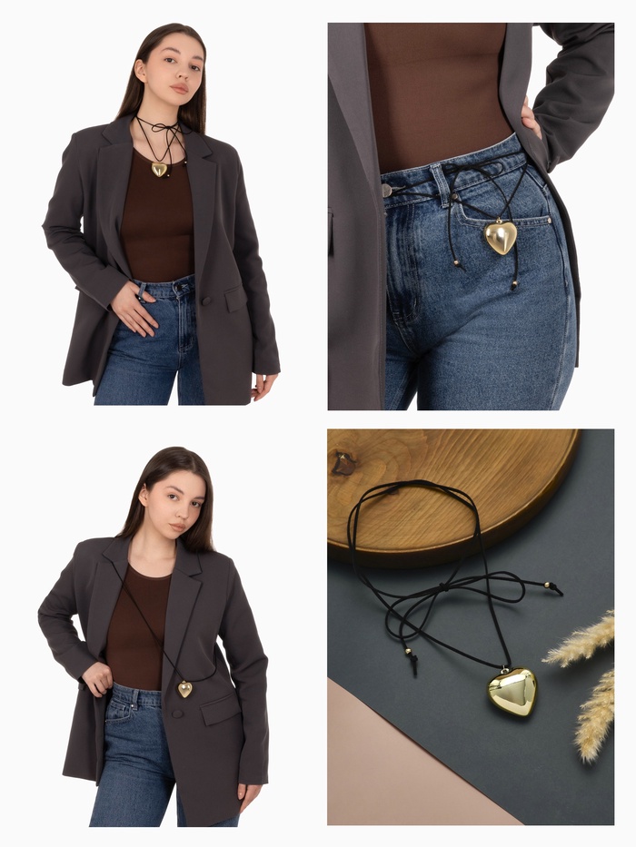 Чокер/кулон на шнурке «Сердечко» гладкое, трансформер, цвет золото, 150 см - Фото 1