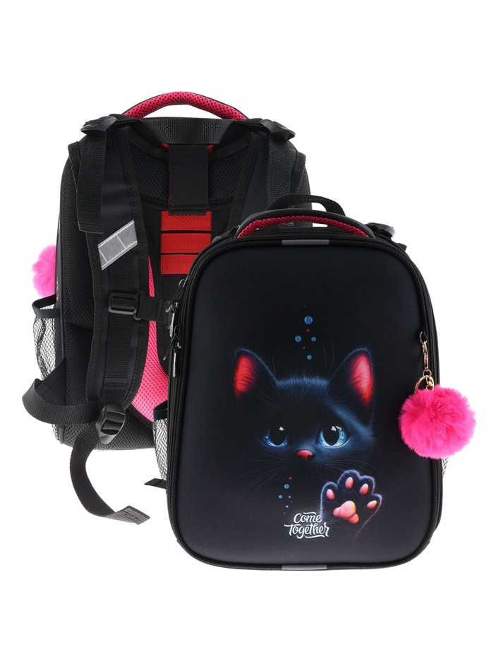 Рюкзак каркасный, школьный, 38×30×16 см, эргономичная спинка «Котенок с лапкой» - Фото 1