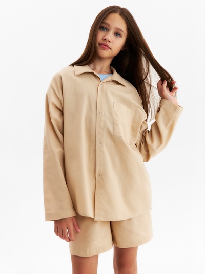 Комплект (рубашка и шорты) для девочки MINAKU, бежевый, рост 134-140 см