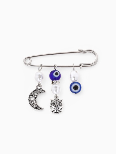 Булавка оберег «На счастье и удачу», 5 см, синяя в серебре