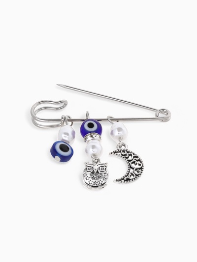 Булавка оберег «На счастье и удачу», 5 см, синяя в серебре