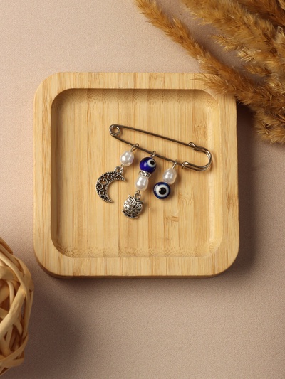 Булавка оберег «На счастье и удачу», 5 см, синяя в серебре