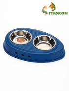 УЦЕНКА Миска двойная Пижон, 2 х 160 мл, 35 х 23,5 х 5 см, на пластиковом основании, синяя 10873974