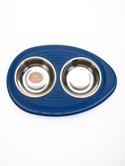 УЦЕНКА Миска двойная Пижон, 2 х 160 мл, 35 х 23,5 х 5 см, на пластиковом основании, синяя 10873974