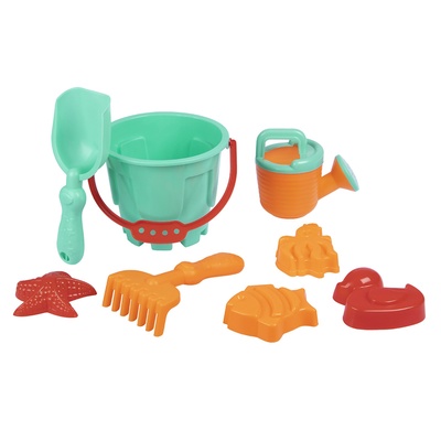 Набор игрушек для песочницы, 8 предметов: ведро 1.2 л, лопатка, грабли, 4 формочки, лейка, бирюзовый