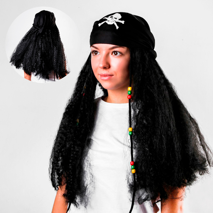 Карнавальный парик «Пират», бандана с длинными волосами, 110 г - Фото 1