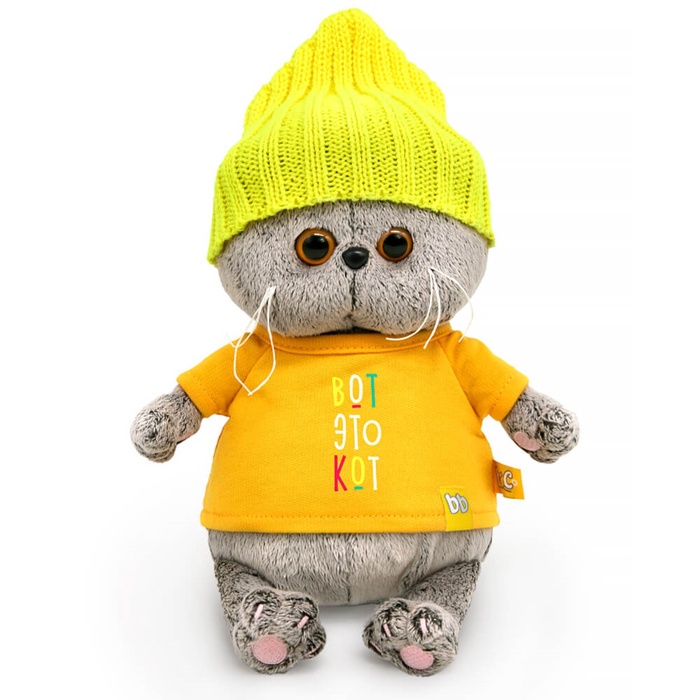 Мягкая игрушка «Кот Басик BABY в футболке и шапке», 20 см - Фото 1