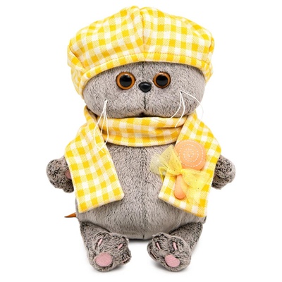 Мягкая игрушка «Кот Басик BABY в берете и шарфе в клетку», 20 см