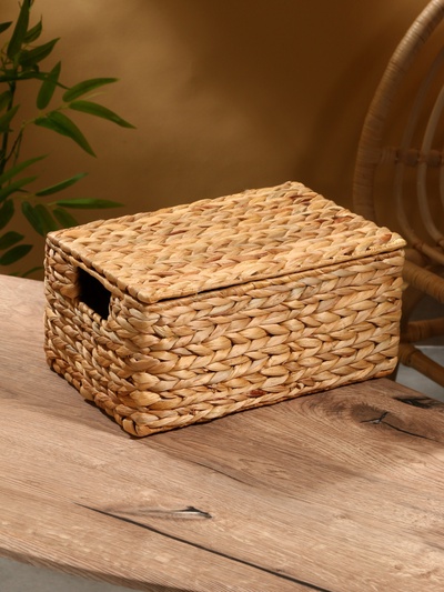 Корзинка прямоугольная с крышкой, 33×22×14 см, водный гиацинт