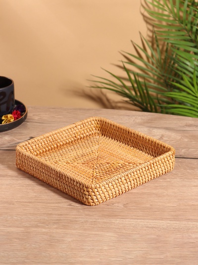 Поднос, 21×21×4 см, ротанг