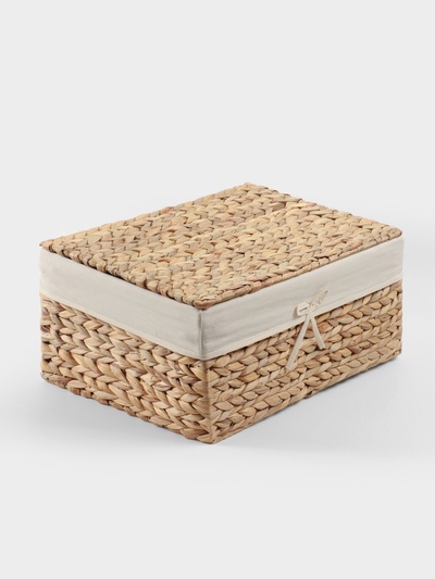 Корзинка прямоугольная с крышкой и тканевым подкладом, 44×30×20 см, водный гиацинт