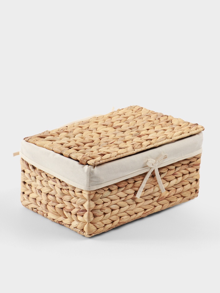 Корзинка прямоугольная с крышкой и тканевым подкладом, 33×22×14 см, водный гиацинт - Фото 1