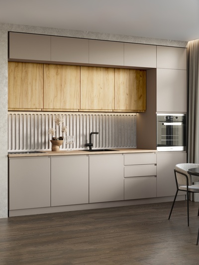 Кухонный гарнитур в потолок «Виктория», 3000 мм, кашемир/дуб крафт