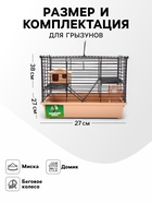 Клетка для грызунов «Пижон», 38×27×27 см, складная, домик, миска, колесо, бежевая - Фото 2