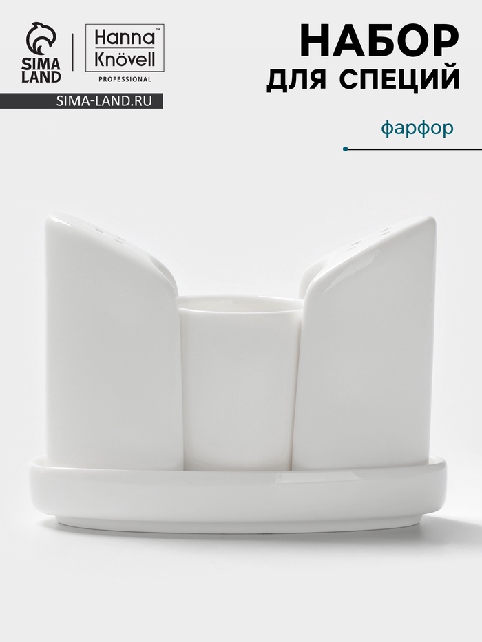 Набор для специй Hanna Knövell, 4 предмета: солонка, перечница, подставка для зубочисток, подставка, фарфор, белый - Фото 1