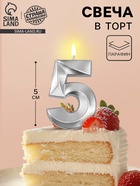 Свеча в торт на шпажке «Грань», цифра 5, серебро, 5 см - фото 115830126