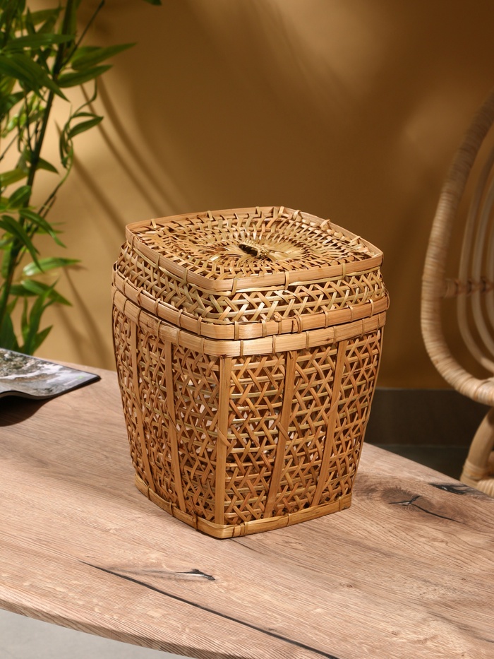 Корзина плетёная «Баскет», 24×24×28 см, бамбук, светлая - Фото 1