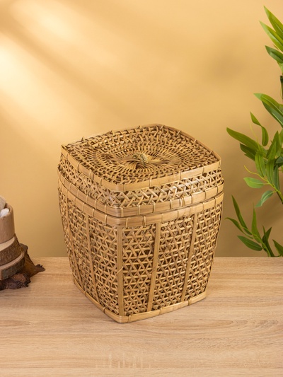 Корзина плетёная «Баскет», 27×27×37 см, бамбук, светлая