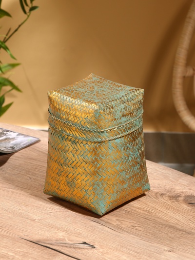 Корзинка плетёная «Голден», 16×16×23 см, голубая