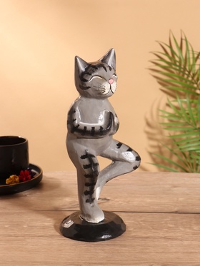 Сувенир интерьерный «Кот-йог», 28 см, дерево