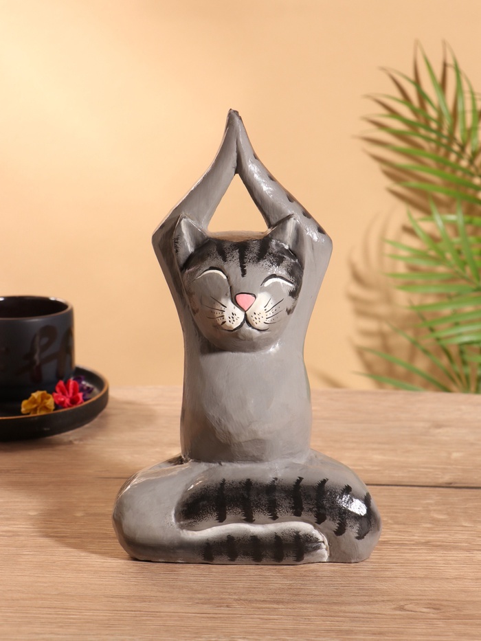 Сувенир интерьерный «Кот-йог», 25 см, дерево