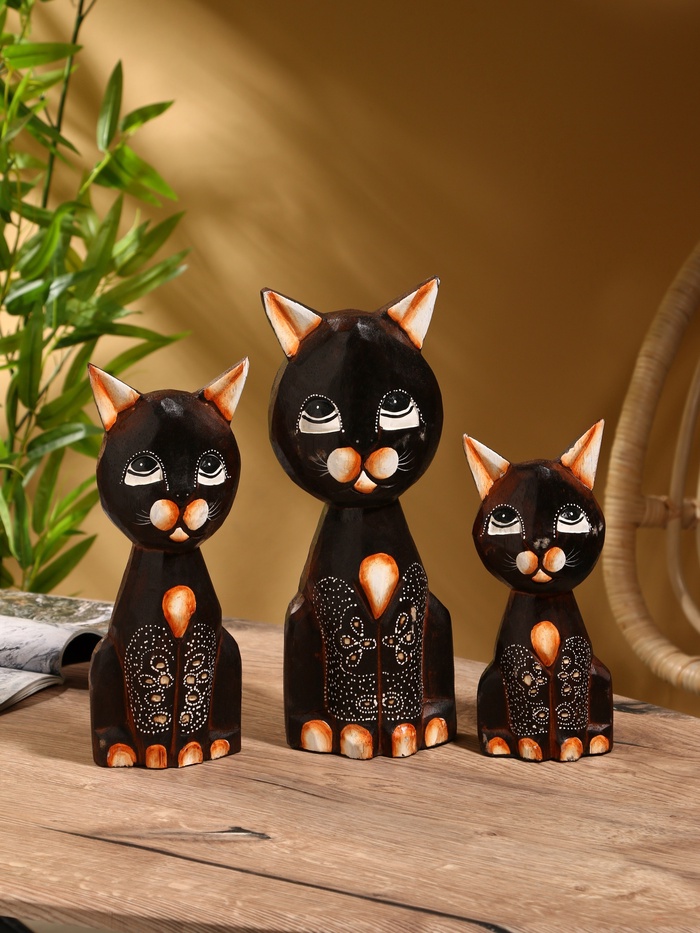 Сувенир интерьерный «Кошки», набор 3 шт., дерево