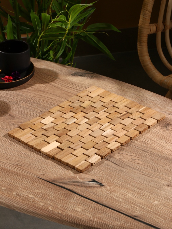 Коврик из тикового дерева, 30×20×0.7 см - Фото 1