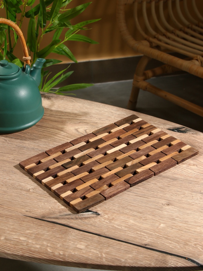 Коврик из тикового дерева, 30×20×0.7 см - Фото 1