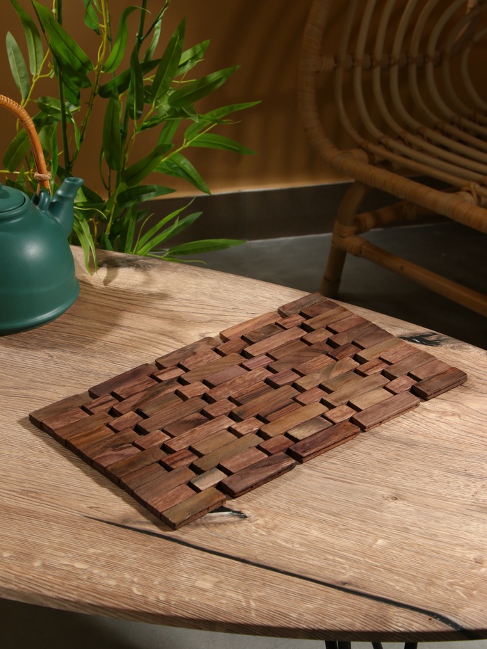 Коврик из тикового дерева, 30×20×0.7 см - Фото 1