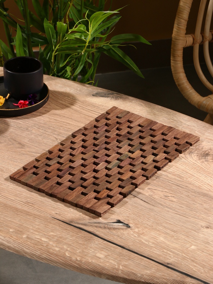 Коврик из тикового дерева, 30×20×0.7 см - Фото 1