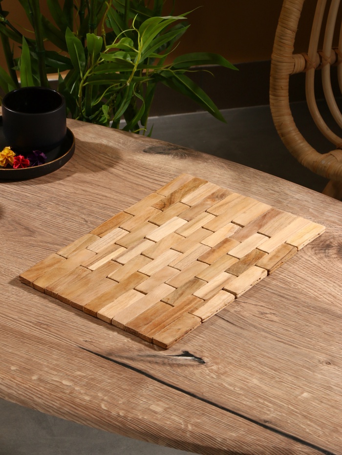 Коврик из тикового дерева, 30×20×0.7 см - Фото 1