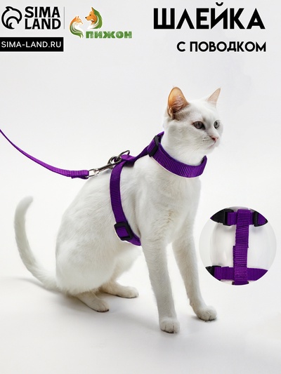 Комплект для кошек, ширина 1.5 см, ОШ 16.5-27 см, ОГ 21-35 см, поводок 120 см, фиолетовый