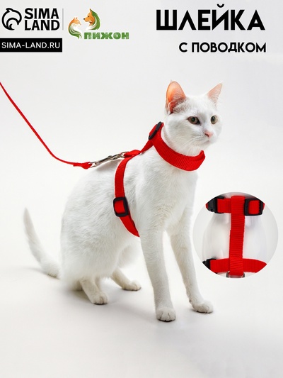 Комплект для кошек, ширина 1.5 см, ОШ 16.5-27 см, ОГ 21-35 см, поводок 120 см, красный