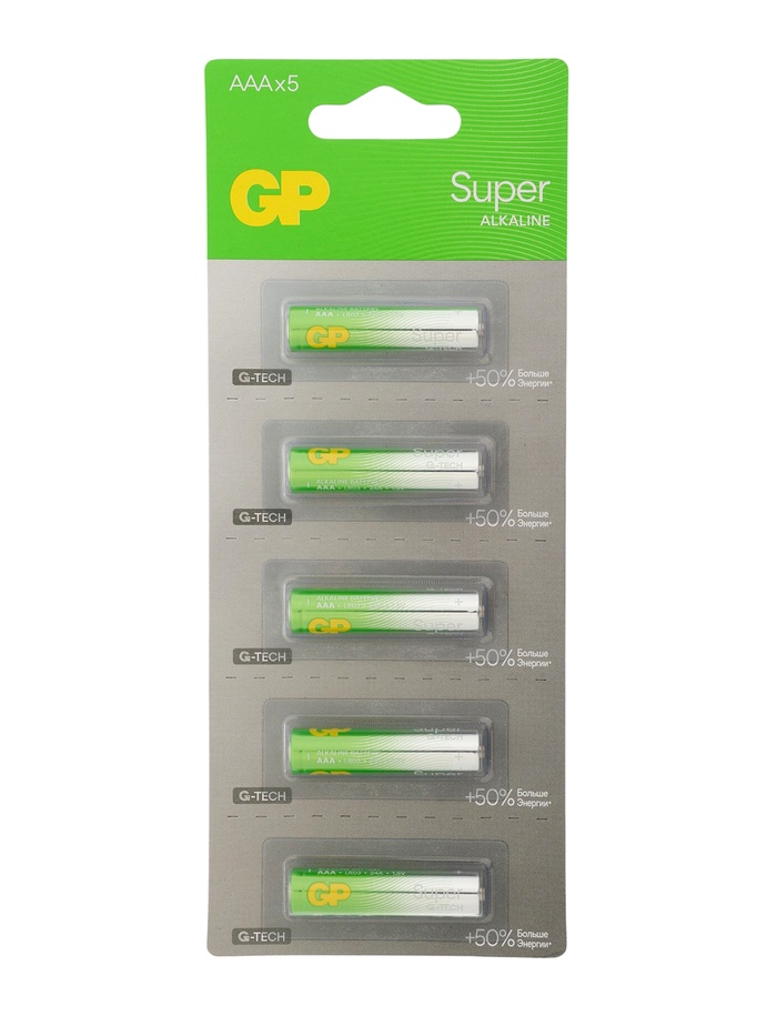 Батарейка алкалиновая GP Super, AAA, LR03-5BL, блистер, 1.5 В, 5 шт. - Фото 1
