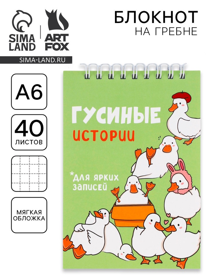 Блокнот А6, 40 л. на гребне, мягкая обложка «Гуси» - Фото 1