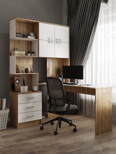 Стол компьютерный №1, правый, 1280×2000×1450 мм, цвет дуб вотан/белый