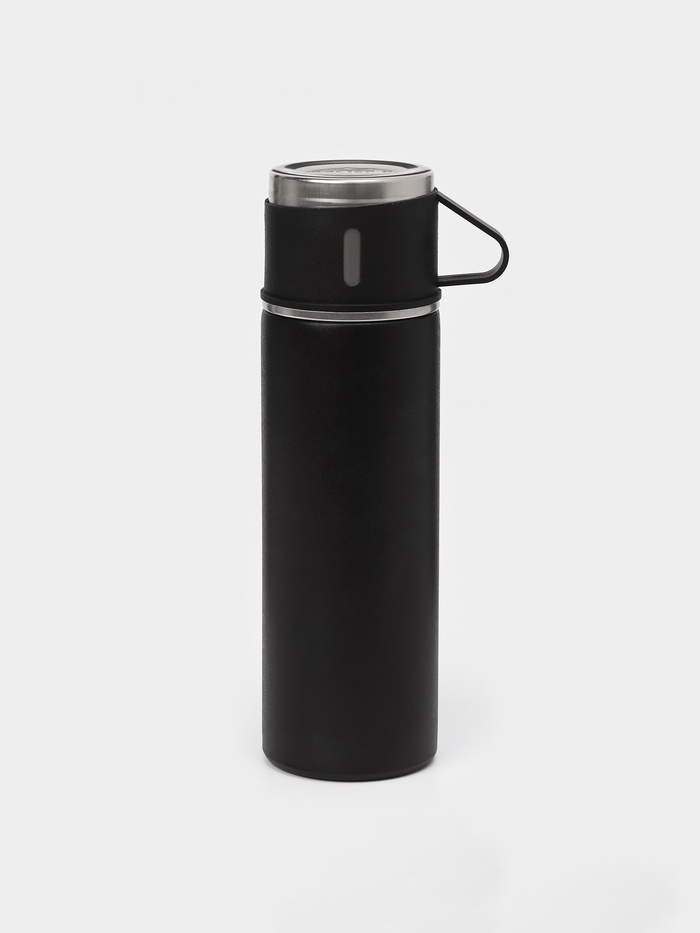 Термос «Мастер К», 500 мл, сохраняет тепло 8 ч, с кружкой, нержавеющая сталь, черный