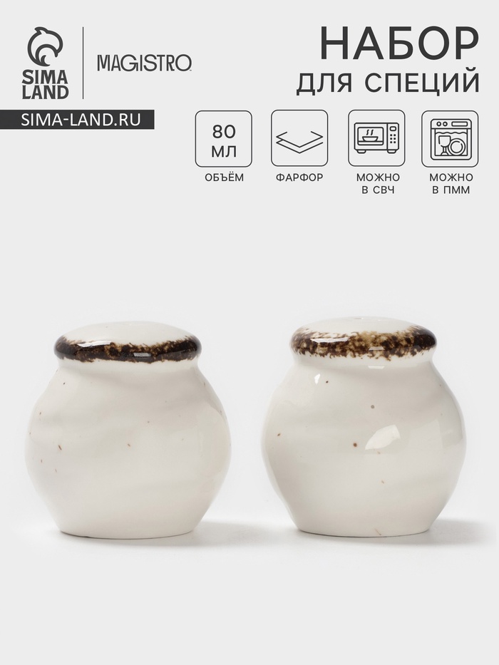 Набор для специй Magistro Alpine Frost, 2 предмета: перечница, солонка, 80 мл, 5×6 см, фарфор, белый - Фото 1