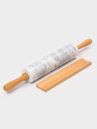 Скалка Magistro, 46×6×5 см, раб. часть 24.8 см, мрамор, ручки из бука, белая - Фото 3