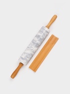 Скалка Magistro, 46×6×5 см, раб. часть 24.8 см, мрамор, ручки из бука, белая - Фото 4