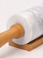 Скалка Magistro, 46×6×5 см, раб. часть 24.8 см, мрамор, ручки из бука, белая - Фото 7