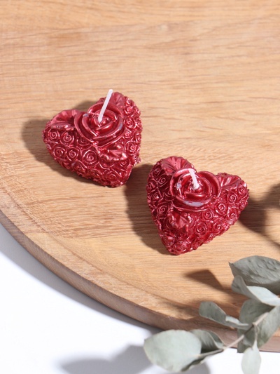 Набор свечей декоративных «Сердце с розой», 2 шт., 5×2.5 см, красный