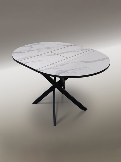 Стол кухонный раскладной «Смит», 900(1200)х900×775 мм, цвет белый мрамор/чёрный матовый