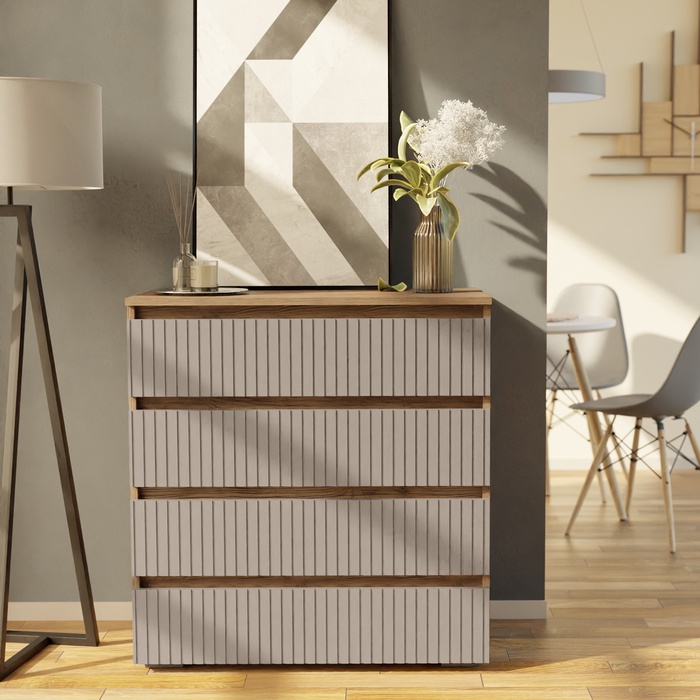 Комод «Ника», 4 ящика, 800×430×820 мм, цвет мокко софт МДФ/ дуб вотан - Фото 1