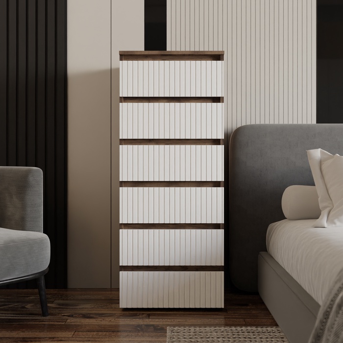 Комод «Ника», 6 ящиков, 500×430×1244 мм, цвет белый софт/ дуб вотан - Фото 1