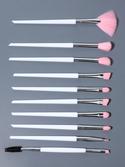 Набор кистей для макияжа COLOR POWER pink, 10 шт., в чехле, белый